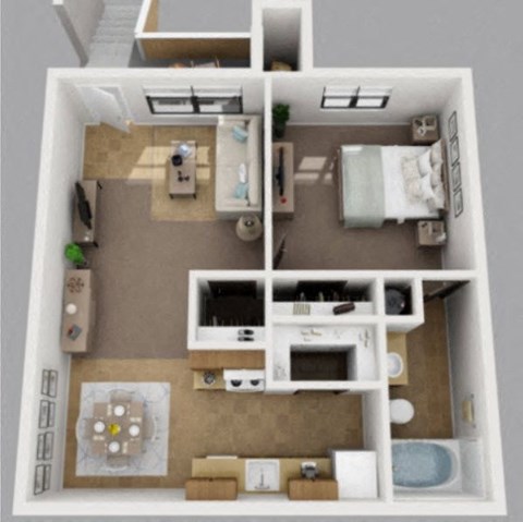 Floor plan for 1 bed, 1 bath, 585 sqft